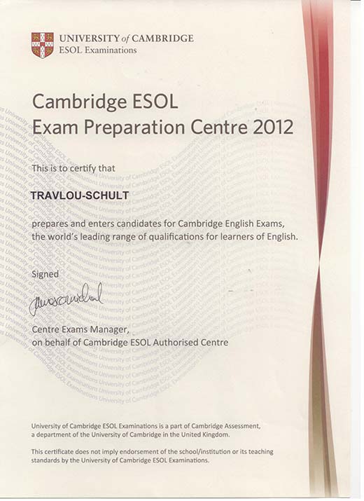 To Κέντρο Ξένων Γλωσσών Τραυλού - Schult είναι πιστοποιημένο Κέντρο Πρoετοιμασίας για τις εξετάσεις Αγγλικών του Cambridge ESOL